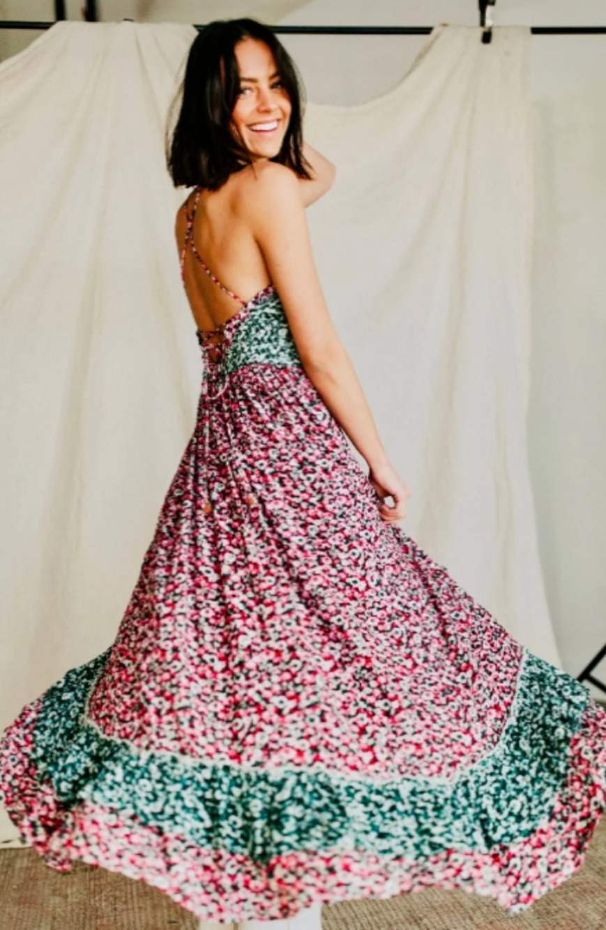 $128 FREE PEOPLE Womens One I Love Maxi Dress Pink Green Size Medium M NEW